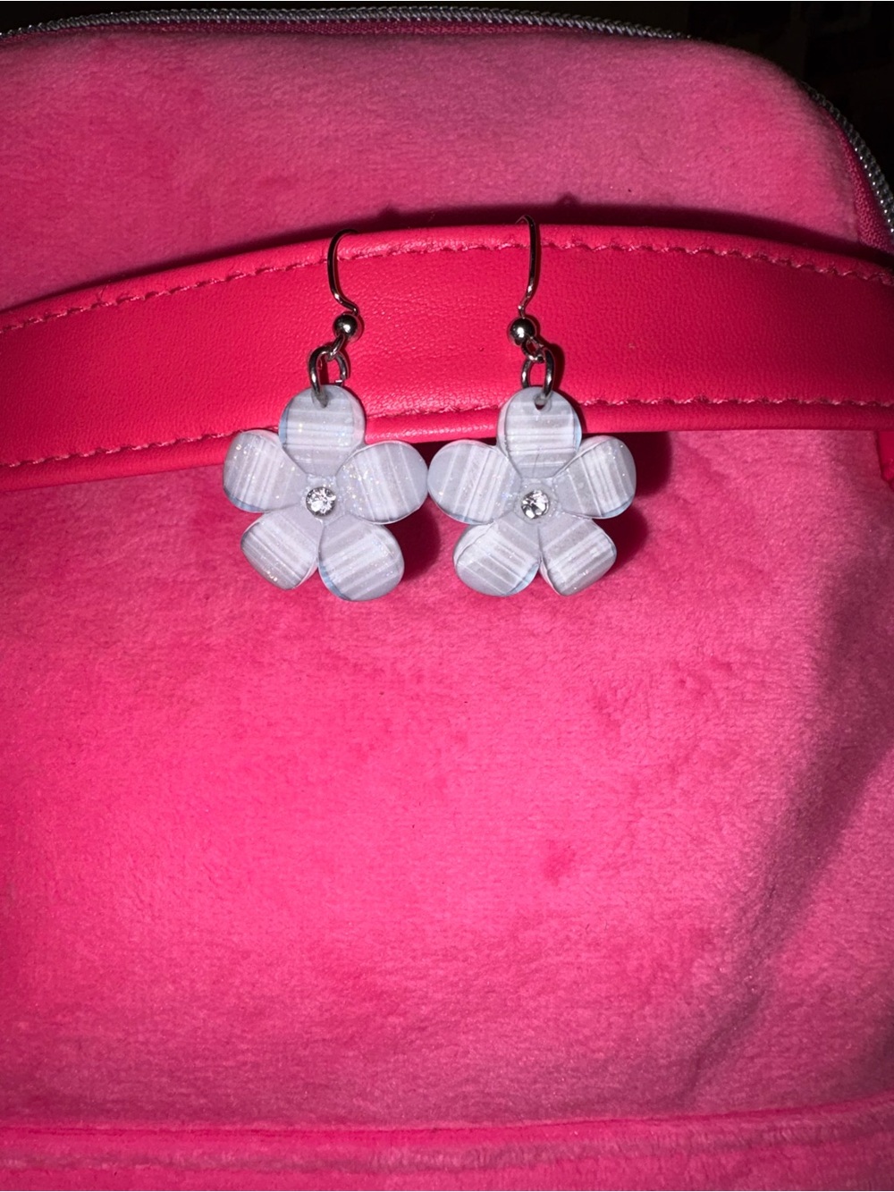 baby blue homemade  Flower  Earrings with sparkle to them